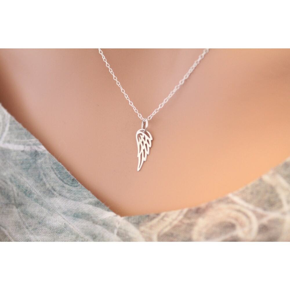 Sterling Silver Angel Wing Charm Necklace, Bird Wing Necklace